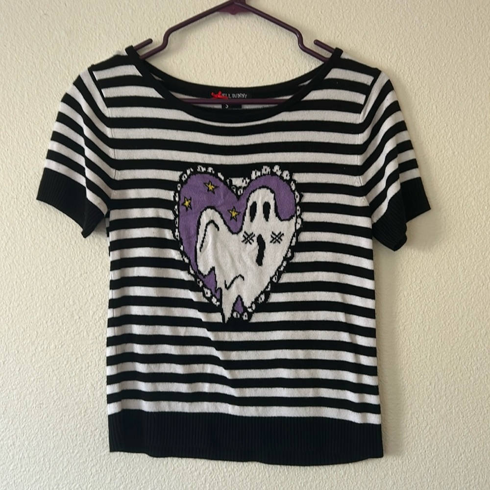 Hell Bunny Halloween Boo Ghost Heart Short Sleeve Sweater Top